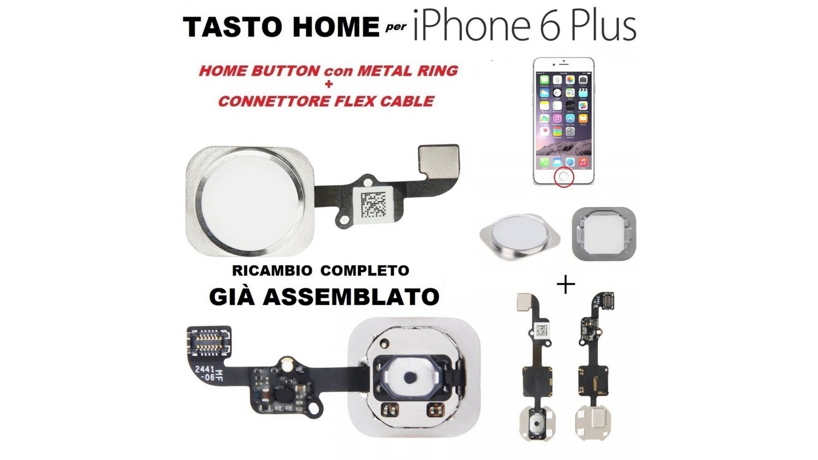 Flex tasto home Bianco e argento per Apple iPhone 6 Plus