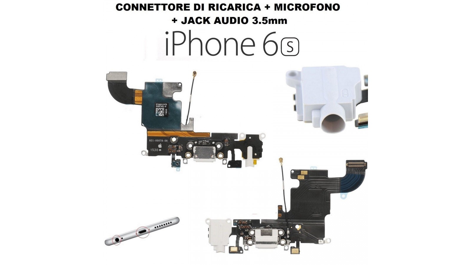 Flat connettore ricarica Apple iPhone 6S completo di microfono antenna jack audio Bianco