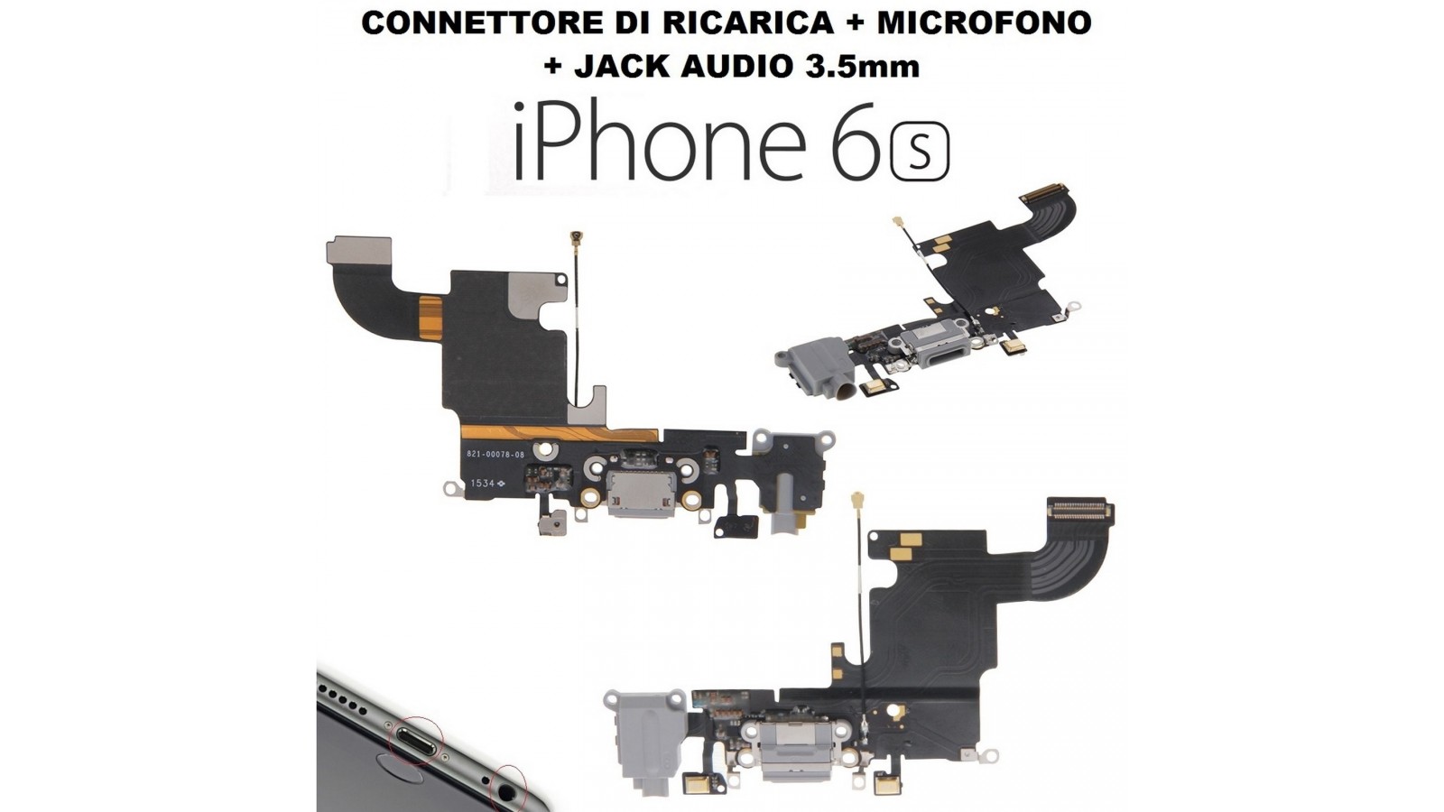 Flat connettore ricarica Apple iPhone 6S completo di microfono antenna jack audio nero