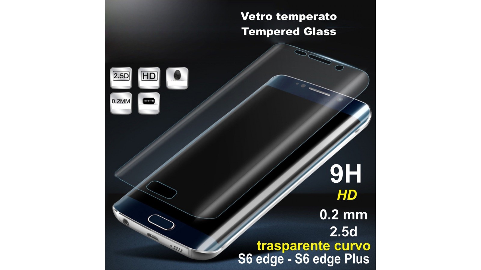 Pellicola trasparente curva in vetro temperato per Samsung Galaxy S6 Edge Plus