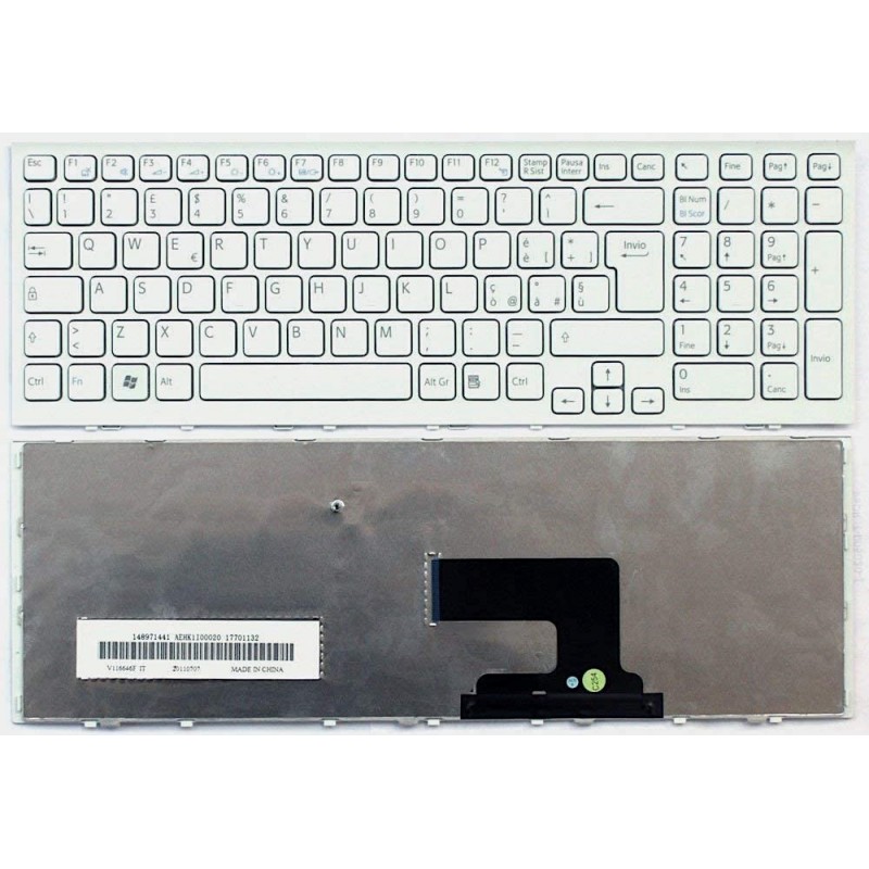 Tastiera italiana bianca compatibile con SONY Vaio pcg-71811m Serie completa di frame