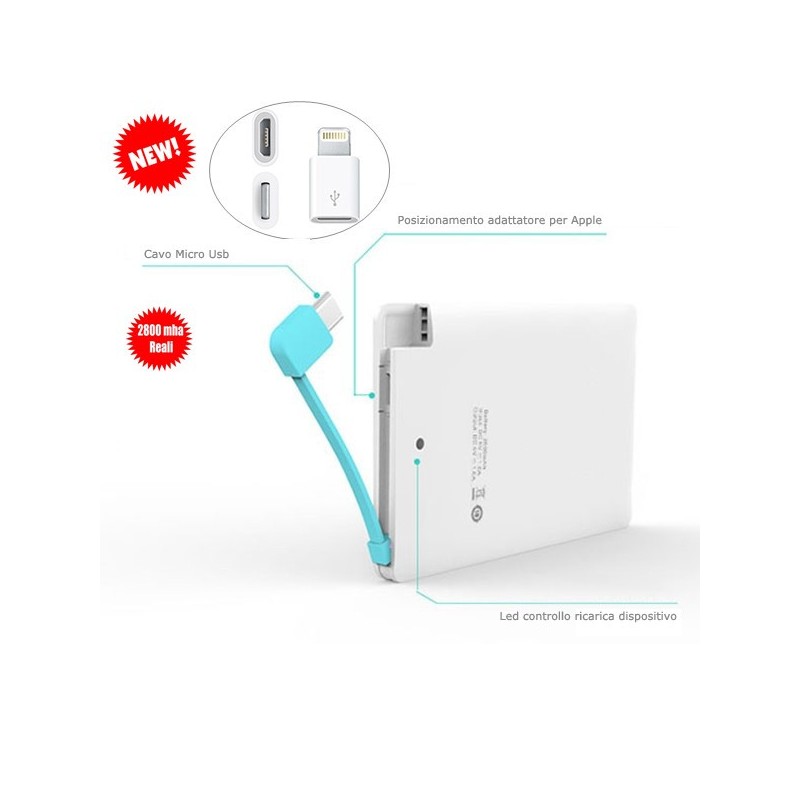 Power bank 2800mAh universale per smartphone e tablet