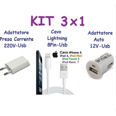 Kit caricabatterie casa e auto completo Cavo Lightning dati per iPhone 6 Plus