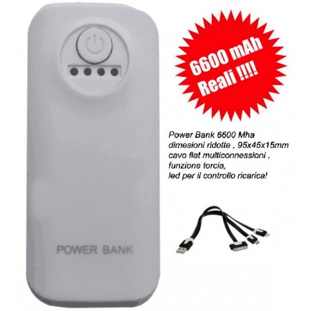Power bank 6600mAh universale per smartphone e tablet bianco