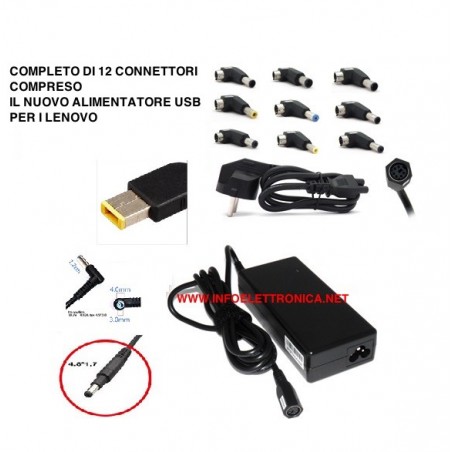 Alimentatore Universale per Notebook 120W Autosettante digitale 12 connettori con porta USB 5V 2.1A