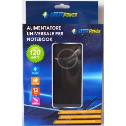 Alimentatore Universale per Notebook 120W Autosettante digitale 12 connettori con porta USB 5V 2.1A