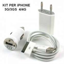 Kit caricabatterie casa e auto completo per iPhone 3G / 3GS / 4 / 4G / 4S