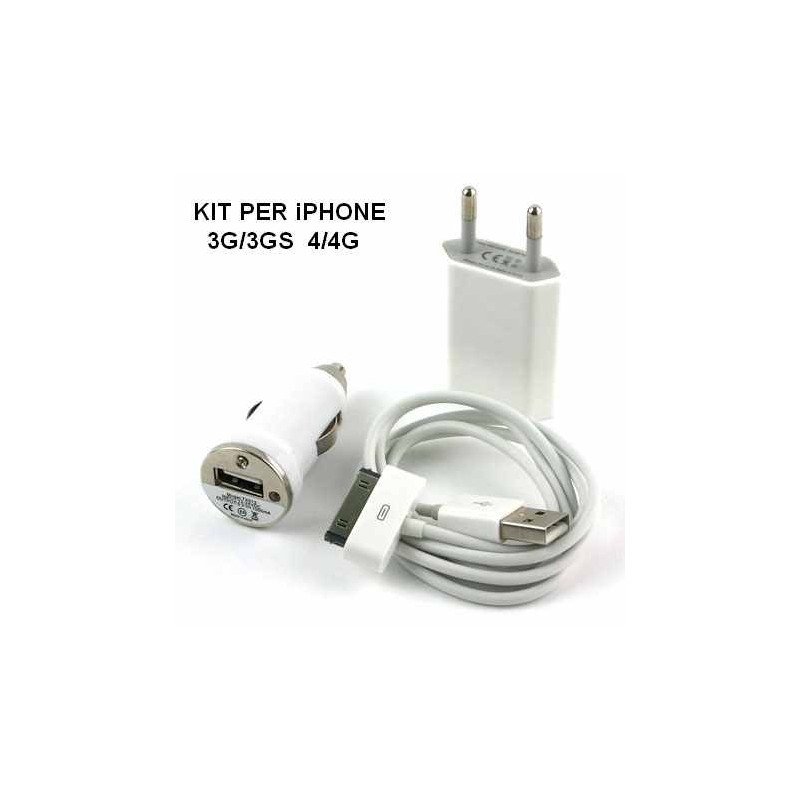 Kit caricabatterie casa e auto completo per iPhone 3G / 3GS / 4 / 4G / 4S