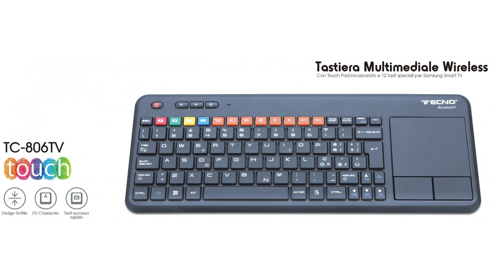 Tastiera Multimediale Touch Pad integrato per smart Tv Pc funzione telecomando