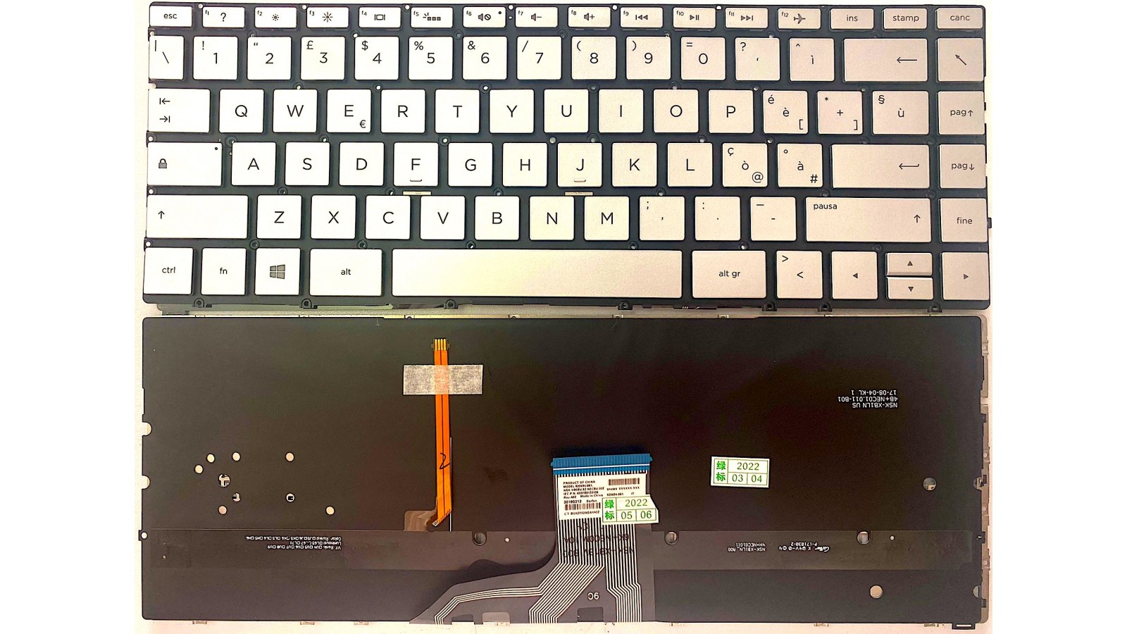 Tastiera italiana per HP Spectre x360 HP 13-AC 13-W 13-AE RETROILLUMINATA SILVER