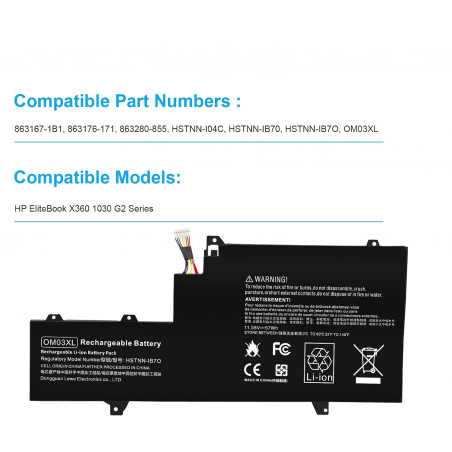 Batteria OM03XL compatibile con HP EliteBook x360 1030 G2 mAh 4956