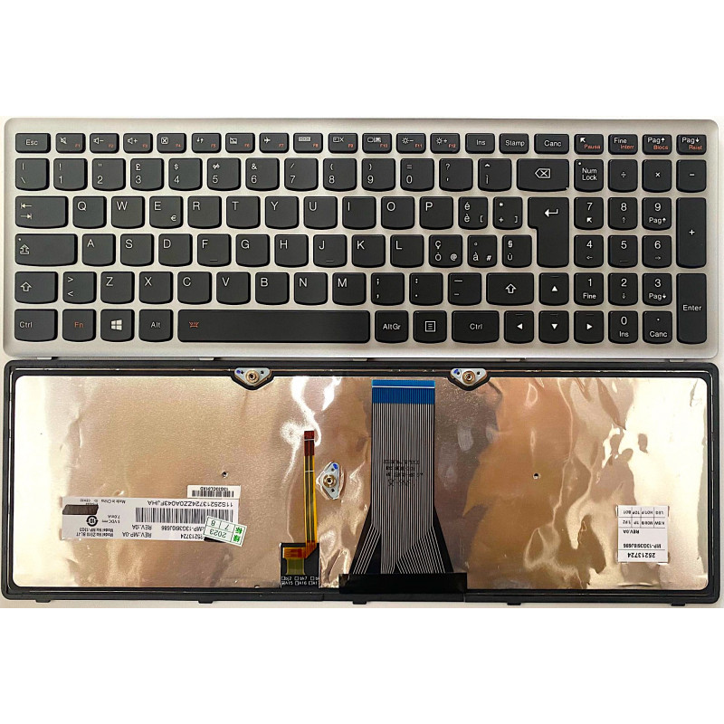 Tastiera italiana per Lenovo IdeaPad 500-15ACZ 500-15IBD Retroilluminata Corinice Silver