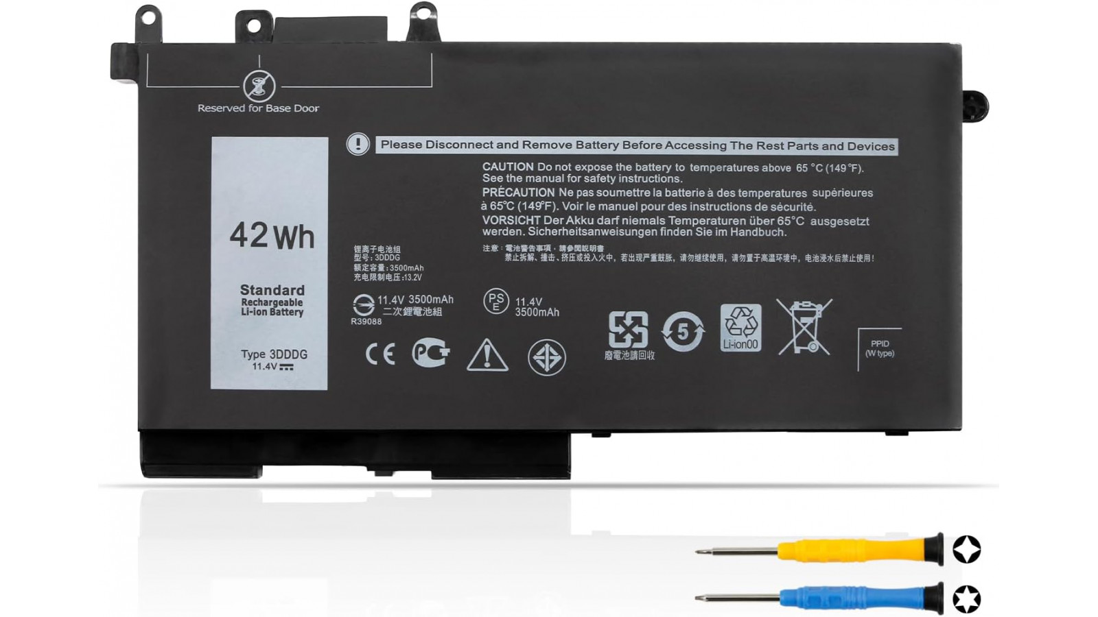 Batteria 3DDDG 42WH per Dell Latitude 5290 5488 5490 5491 5495 5580 5590 Precision 3520 3530