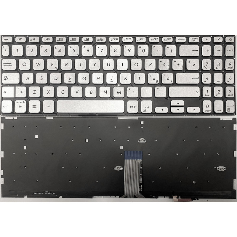 Tastiera Retroilluminata italiana per Asus S530 X530 S5300 S15 X530FA X530FN X530UN X530UF X530UA Silver