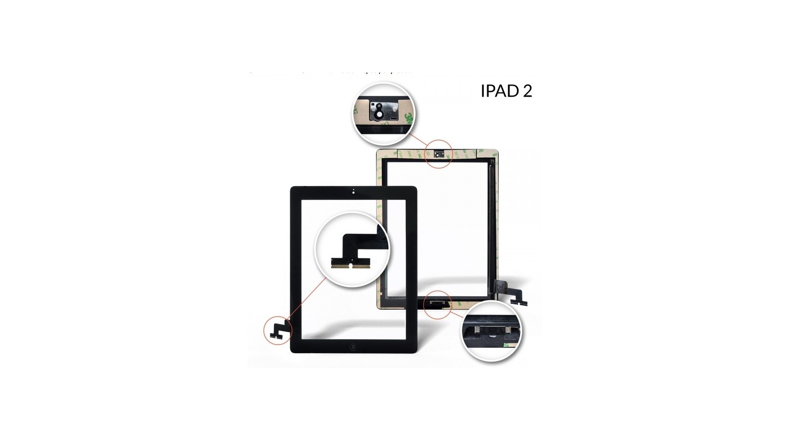 Touch screen vetro per Apple iPad 2 A1395 A1396 A1397 Nero completo di adesivi e tasto home