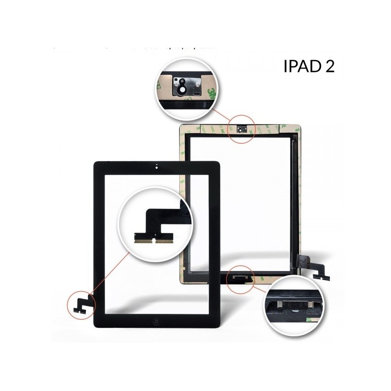 Touch screen vetro per Apple iPad 2 A1395 A1396 A1397 Nero completo di adesivi e tasto home