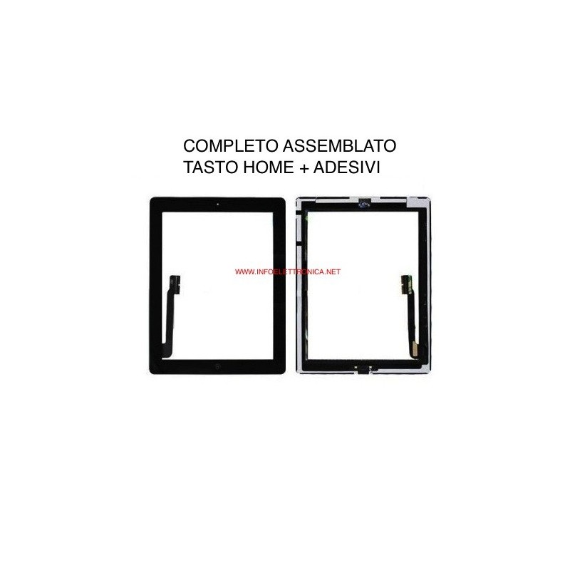 Touch screen vetro Apple iPad 4 Nero completo di adesivi e tasto home A1458 A1459 A1460