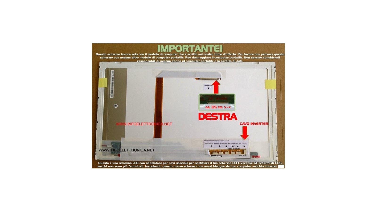 LCD DISPLAY SCHERMO WXGA 15.6" compatibile con Packard Bell EasyNote PAWF7 Serie