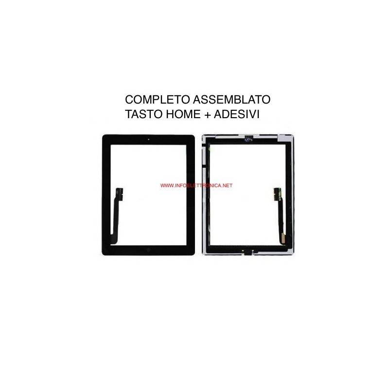 Touch screen vetro Apple iPad 3 Nero completo di adesivi e tasto home