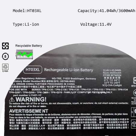 Batteria 3600 mAh compatibile con Hp HT03XL HSTNN-IB8OL HSTNN-DB8SL HSTNN-DB8R HSTNN-UB7J HSTNN-LB8L