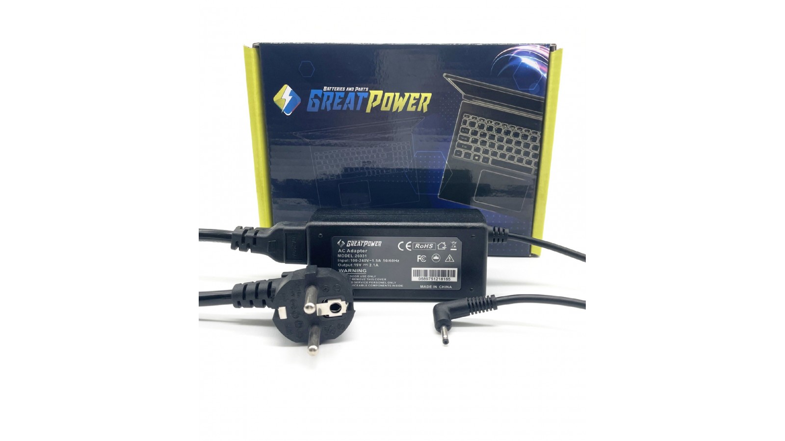 Alimentatore caricabatterie compatibile con Asus EEEPC 1201HA 1015HA 1015PE serie 19V - 2.1 Ampere 40W