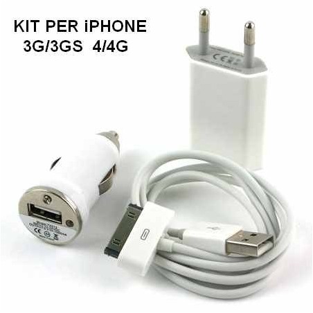 Kit caricabatterie casa e auto completo per iPhone 3G / 3GS / 4 / 4G / 4S