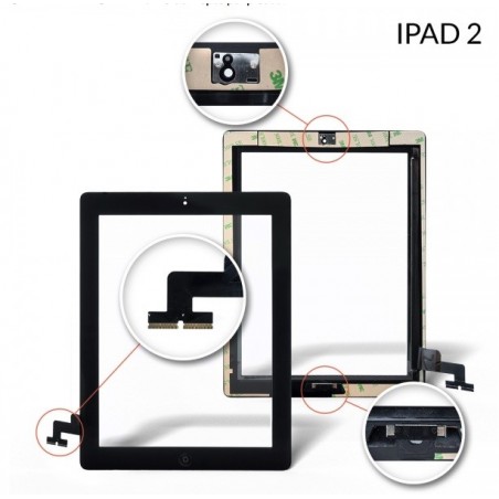 Touch screen vetro completo Apple iPad 2 Wi-Fi 3G nero completo di adesivi e tasto Home