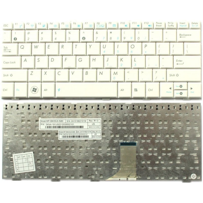 Tastiera bianca compatibile con Asus EEEPC 1001HA 1005HA 1008 1008H 1008HA R101 1001PX