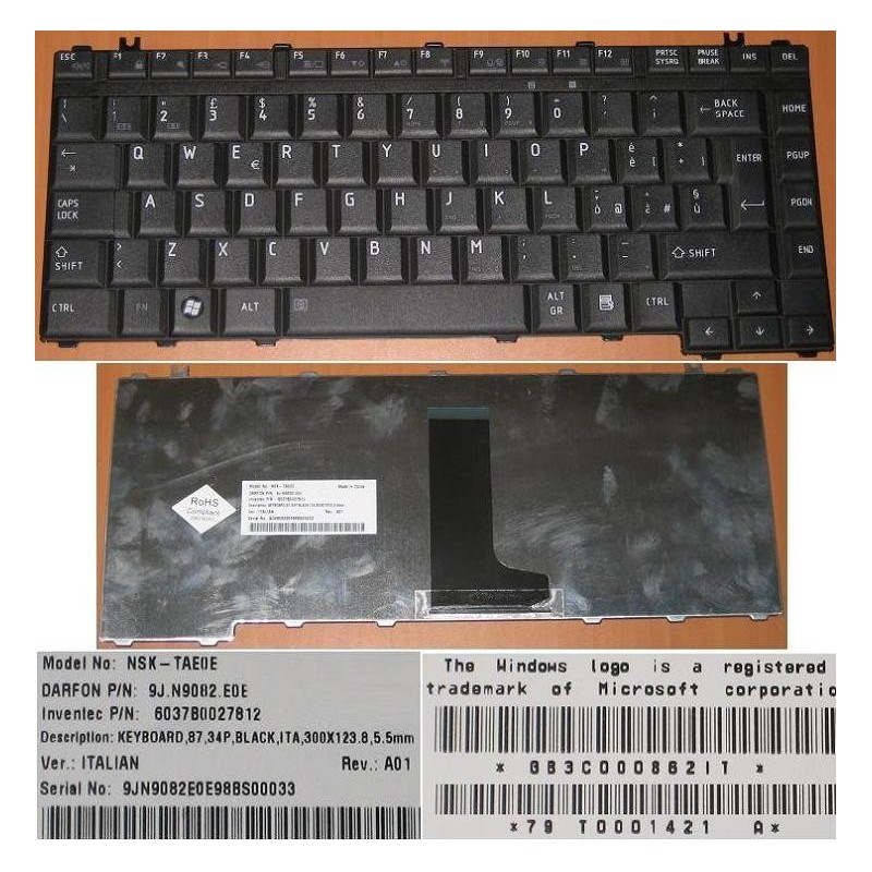 Tastiera italiana nera compatibile con Toshiba Satellite A200 A205 A215 M200 M205 Serie