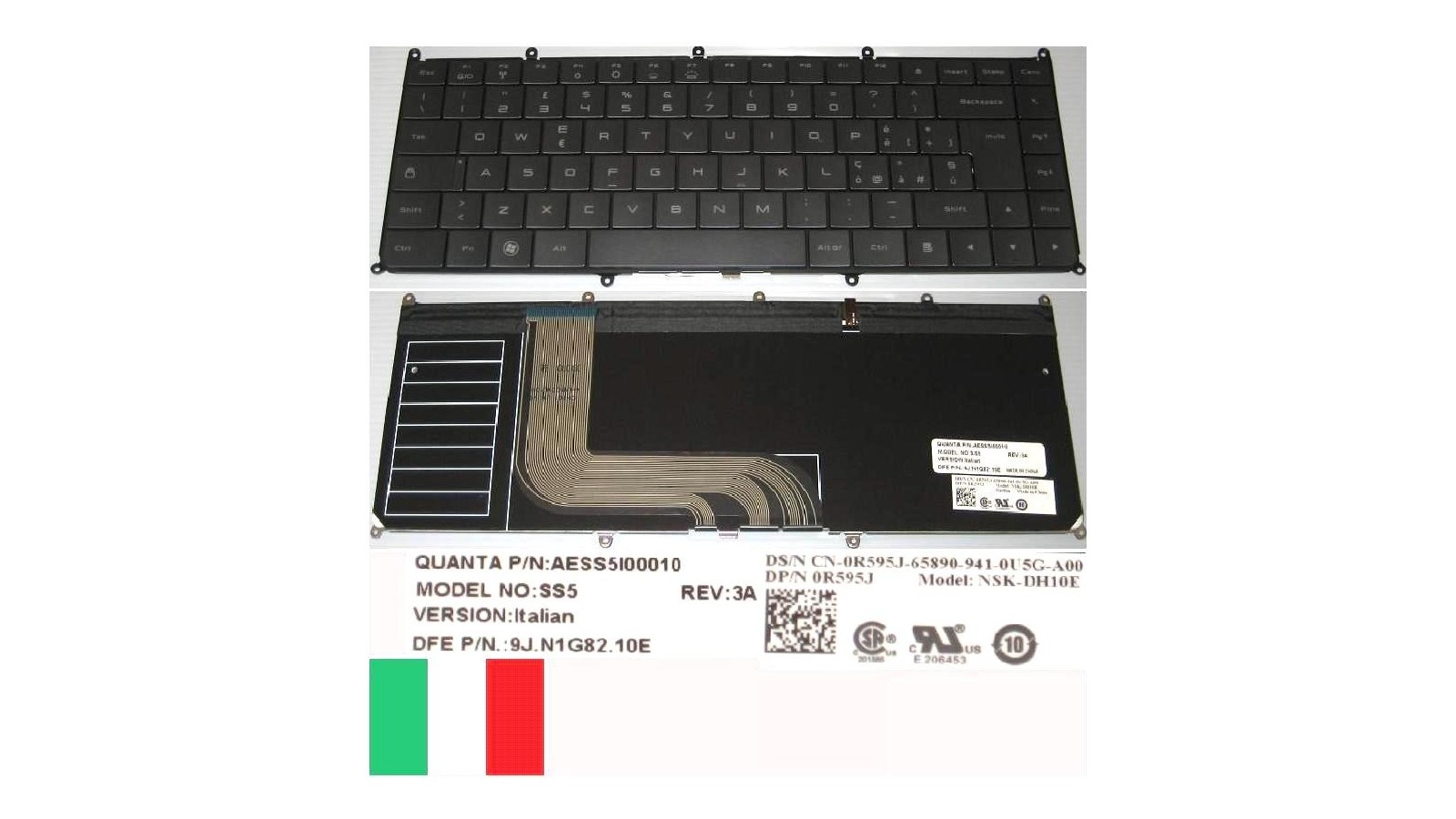 Tastiera italiana compatibile Dell Adamo 13-A101 NSK-DH10E SS5 9J.N1G82.10E 0R595J