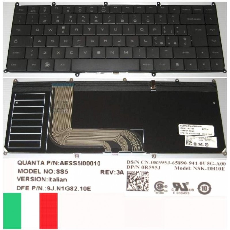 Tastiera italiana compatibile Dell Adamo 13-A101 NSK-DH10E SS5 9J.N1G82.10E 0R595J